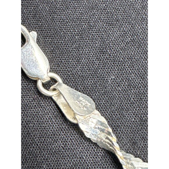 Sterling Silver 925 Flat Braided Herringbone Twisted Rope Chain Necklace 24" - Picture 9 of 10